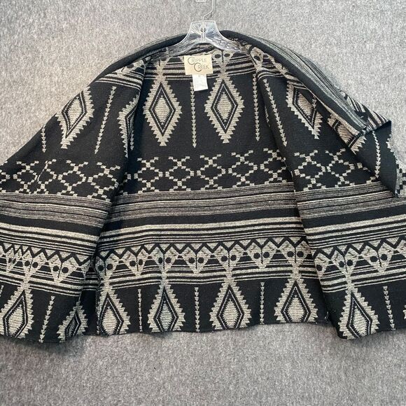 Cripple Creek M Open Waterfall Front Cardigan Sweater Jacket Black Aztec Tribal - Picture 7 of 8